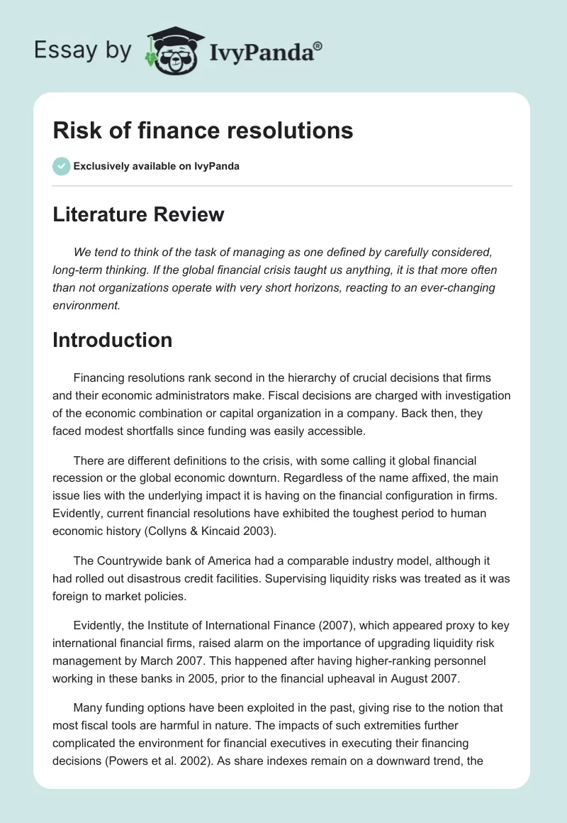 Risk of finance resolutions. Page 1