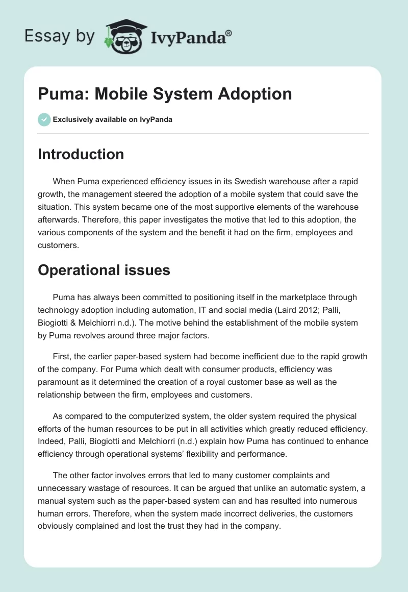 Puma: Mobile System Adoption. Page 1
