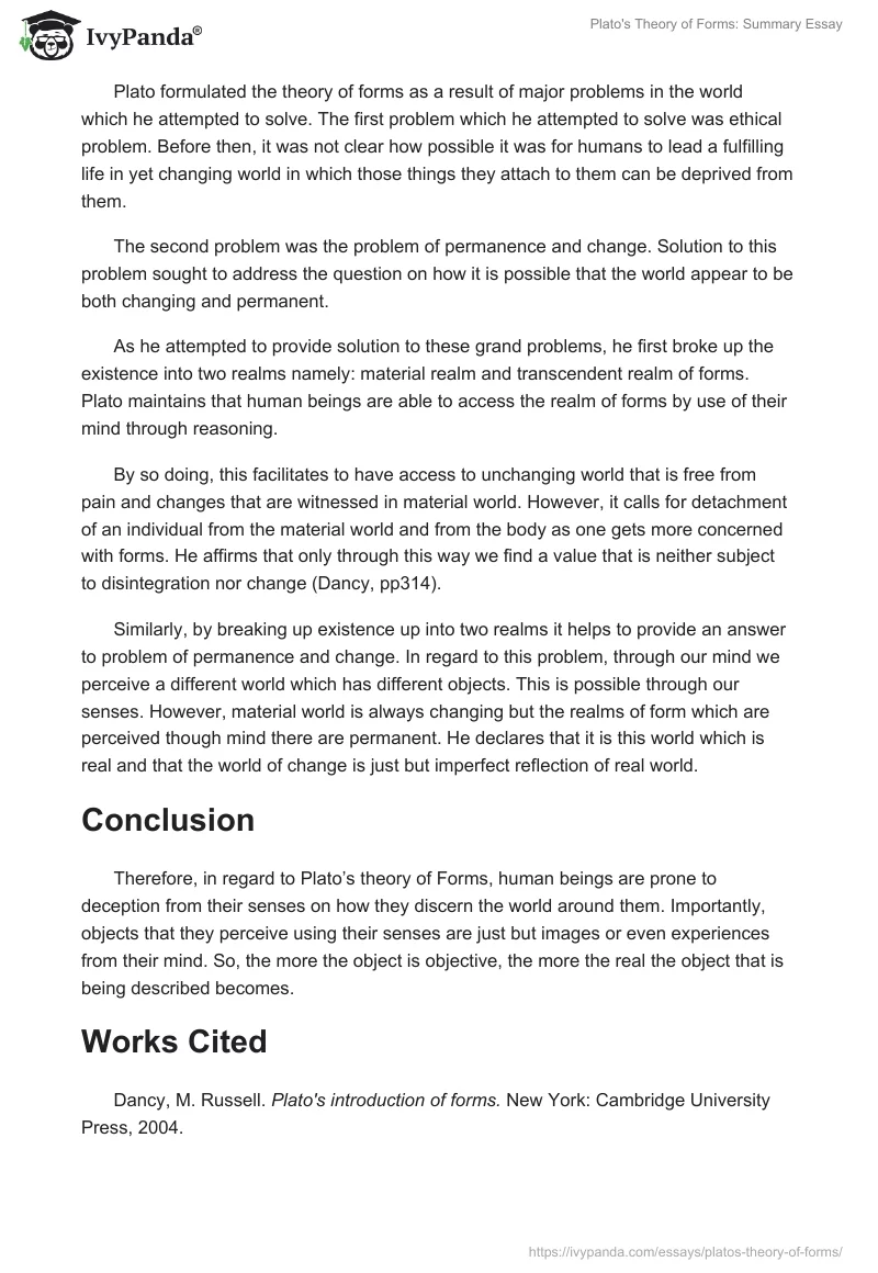 Plato's Theory of Forms: Summary Essay. Page 2