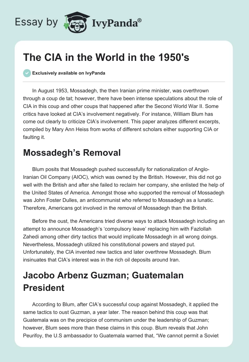The CIA in the World in the 1950's. Page 1