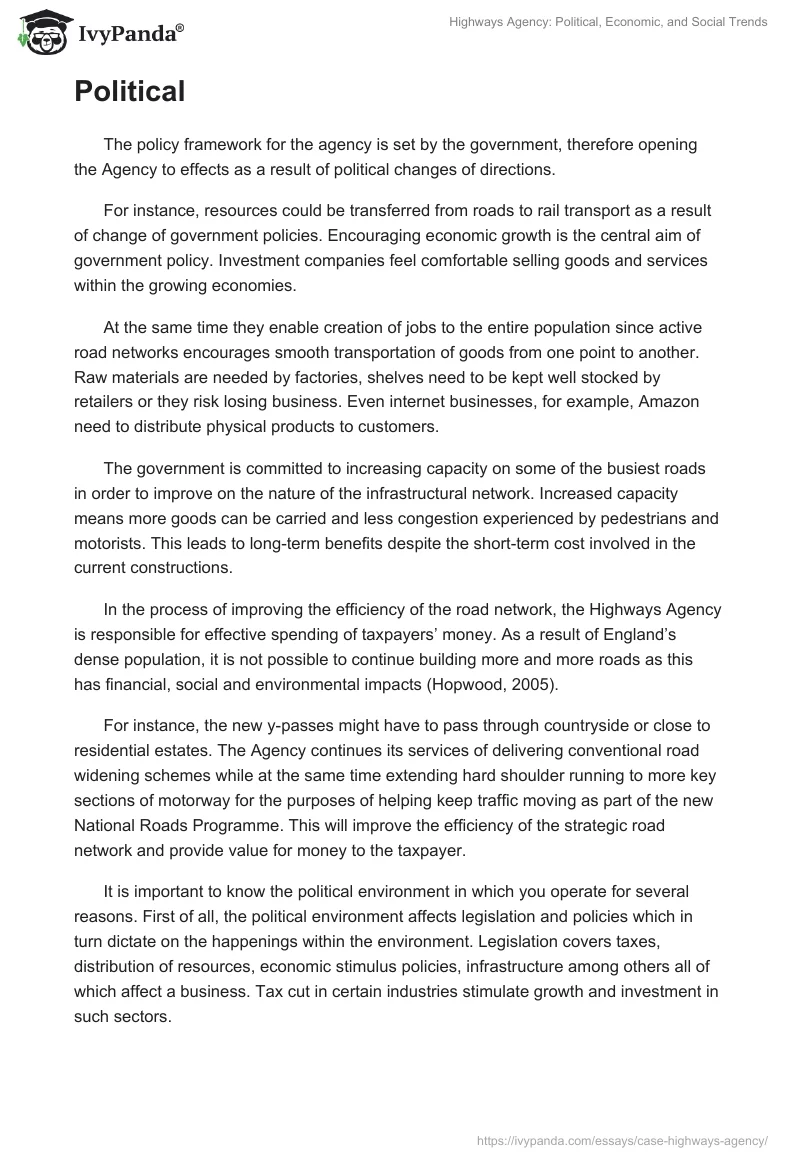 Highways Agency: Political, Economic, and Social Trends. Page 2