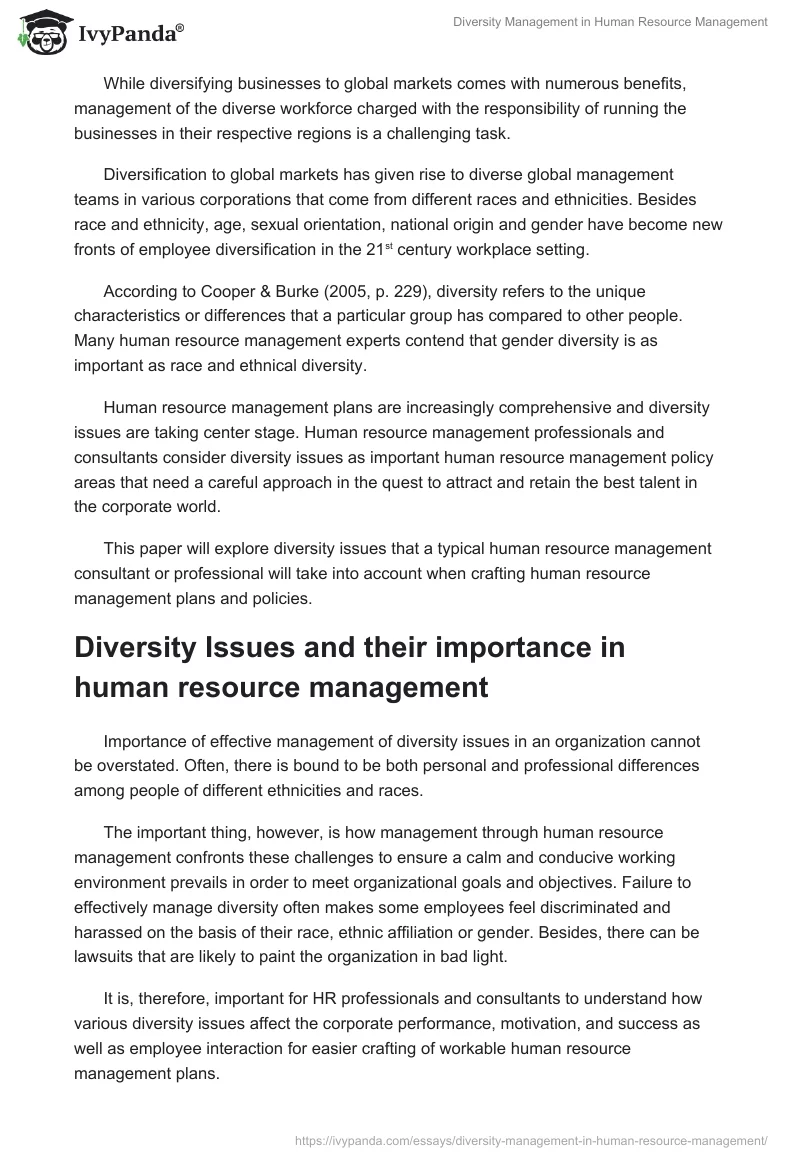 Diversity Management in Human Resource Management. Page 2
