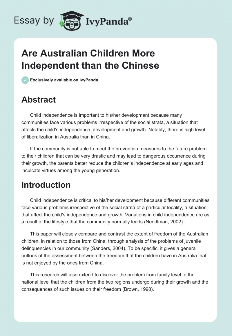 Are Australian Children More Independent than the Chinese. Page 1