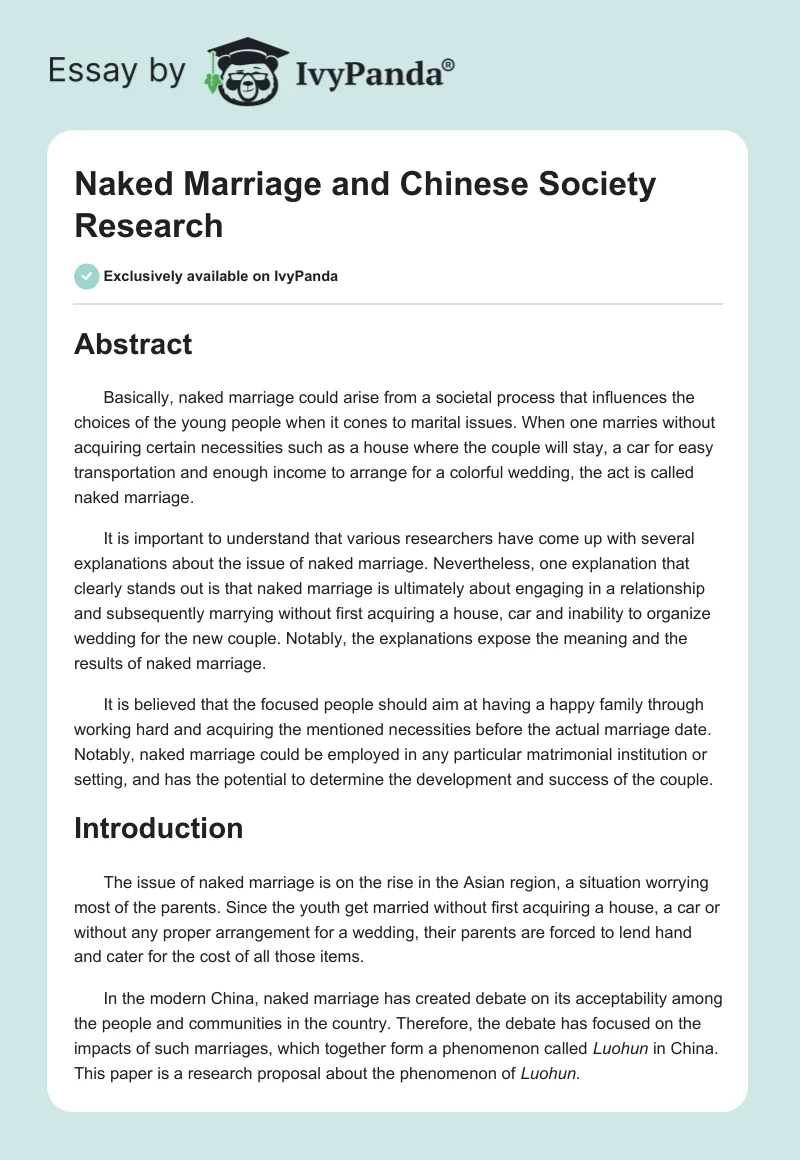 Naked Marriage and Chinese Society Research. Page 1