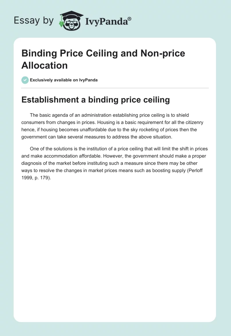 Binding Price Ceiling and Non-price Allocation. Page 1