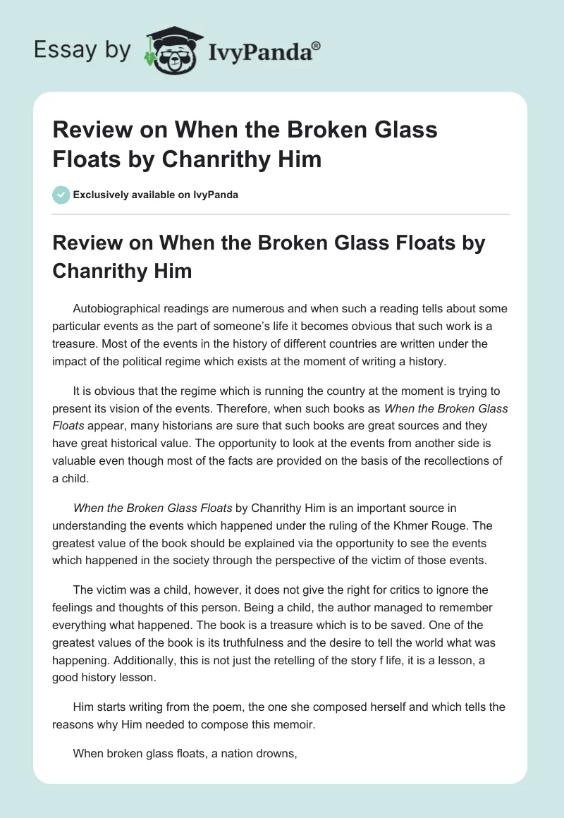 Review on When the Broken Glass Floats by Chanrithy Him. Page 1