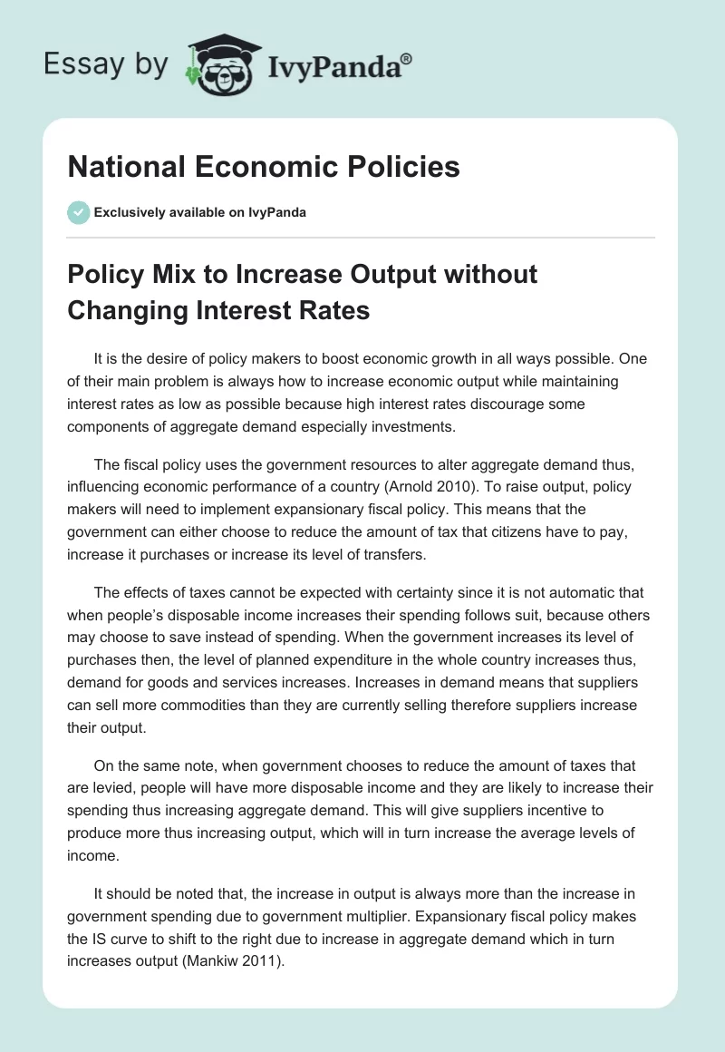 National Economic Policies. Page 1