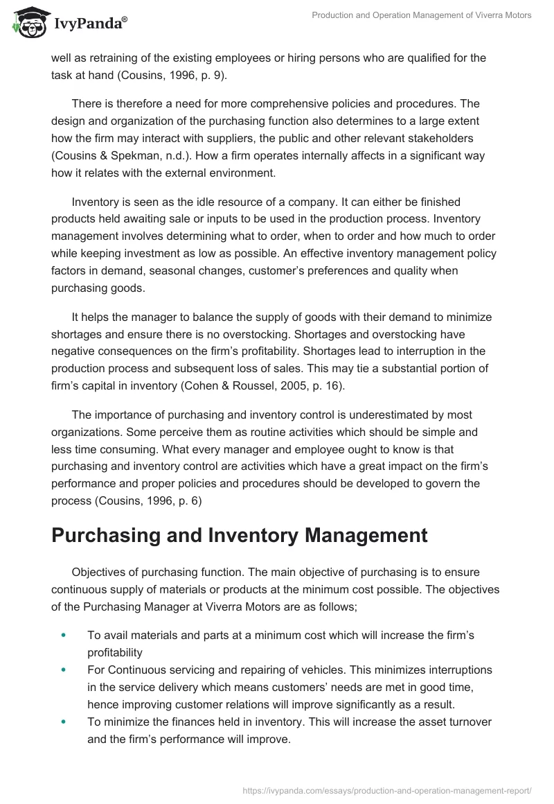 Production and Operation Management of Viverra Motors. Page 2