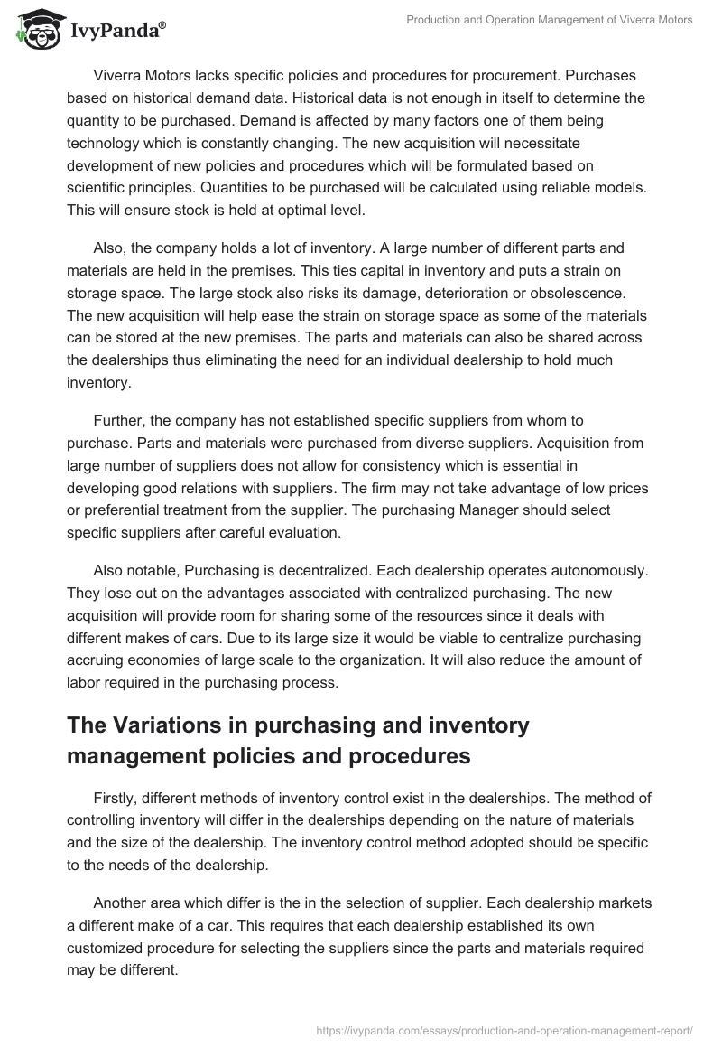 Production and Operation Management of Viverra Motors. Page 5
