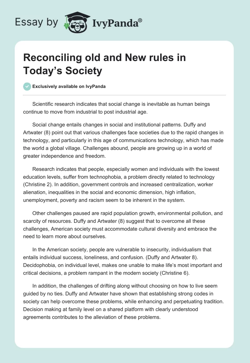 Reconciling old and New rules in Today’s Society. Page 1