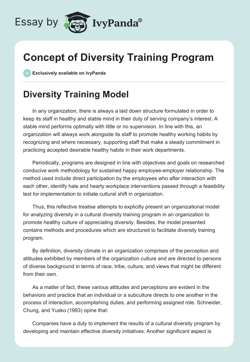 Concept of Diversity Training Program. Page 1
