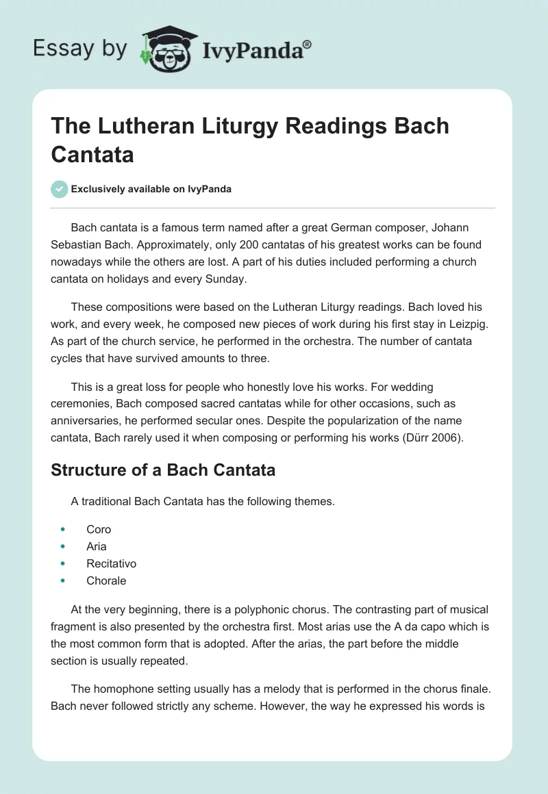 The Lutheran Liturgy Readings Bach Cantata. Page 1