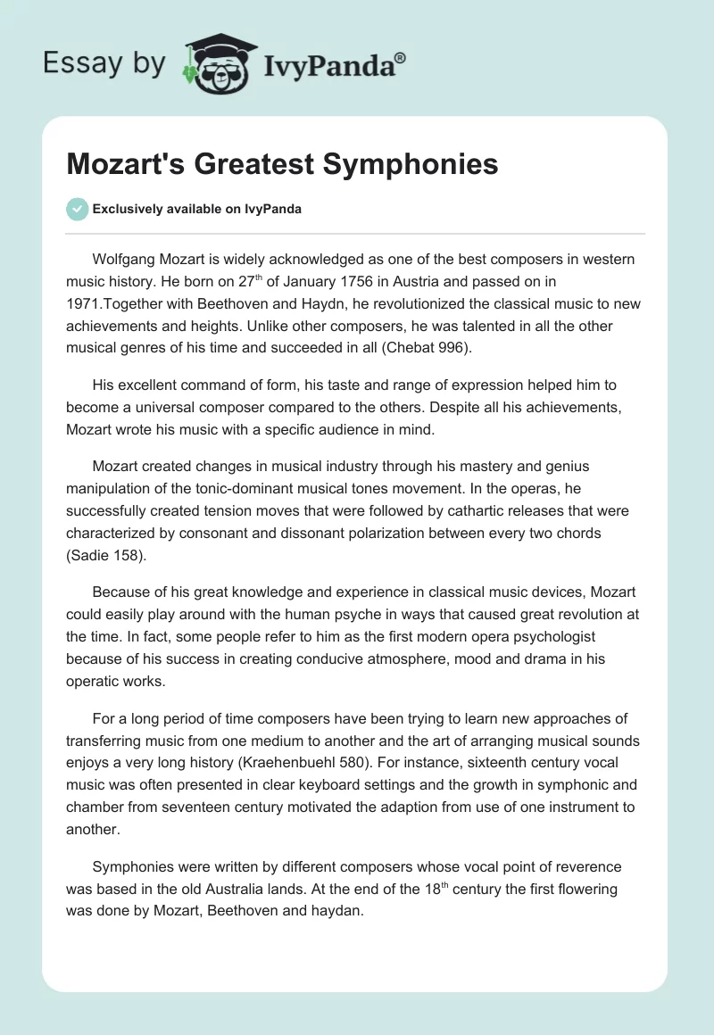 Mozart's Greatest Symphonies. Page 1