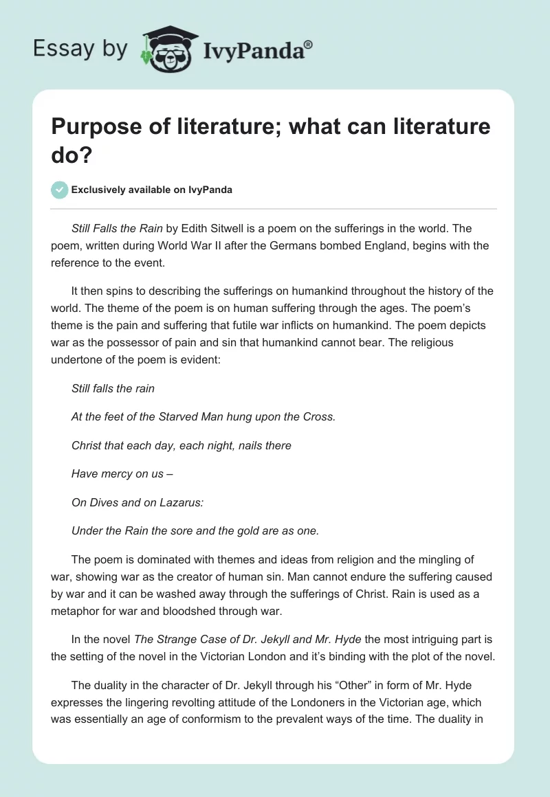 Purpose of literature; what can literature do?. Page 1