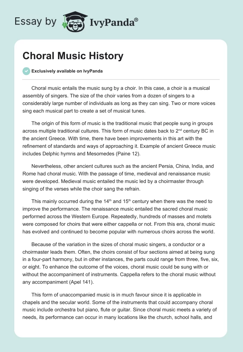 Choral Music History. Page 1