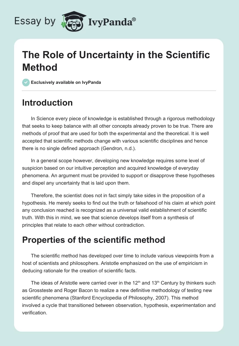 The Role of Uncertainty in the Scientific Method. Page 1