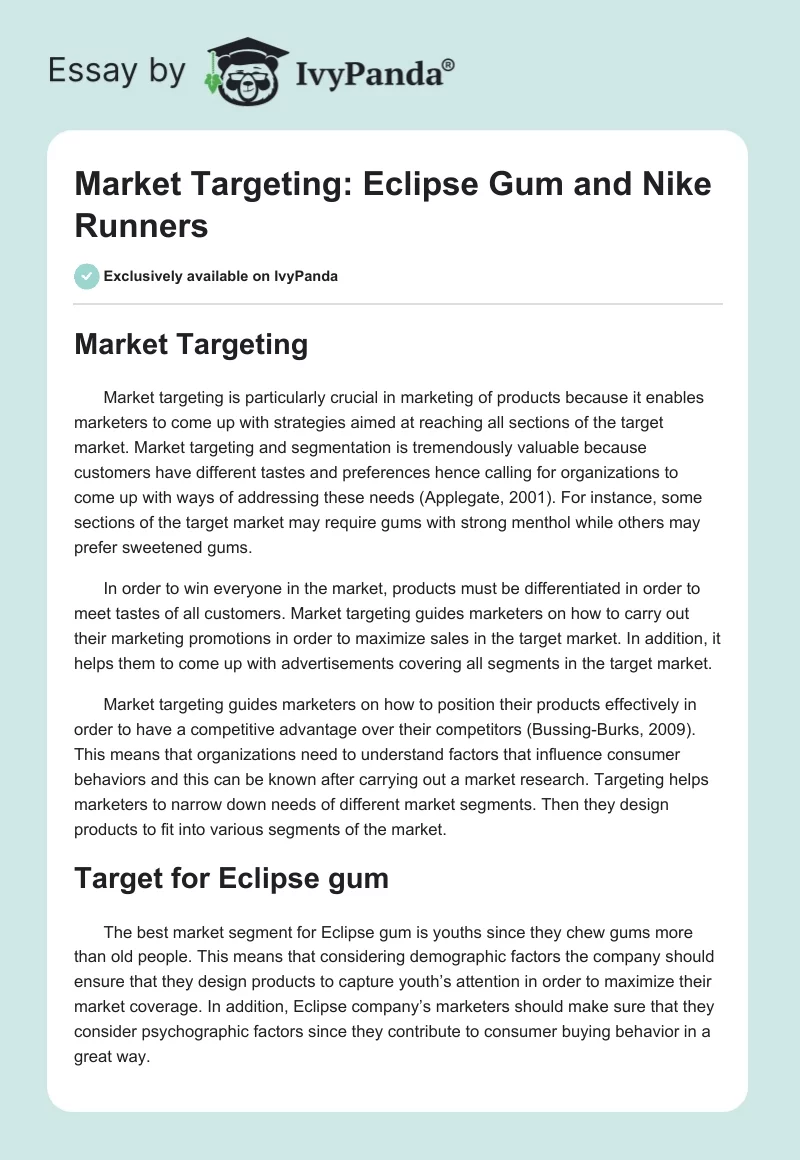 Market Targeting: Eclipse Gum and Nike Runners. Page 1