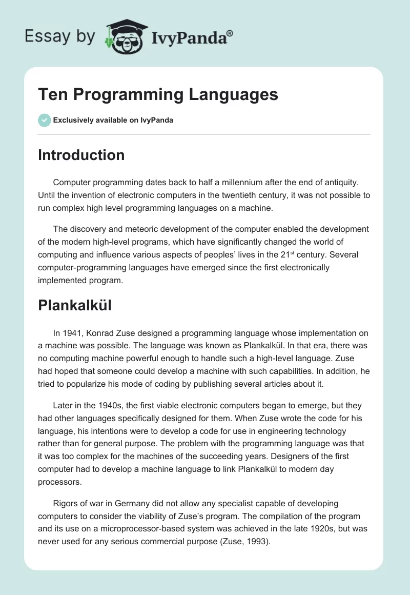 Ten Programming Languages. Page 1