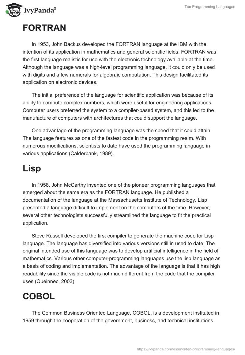 Ten Programming Languages. Page 2
