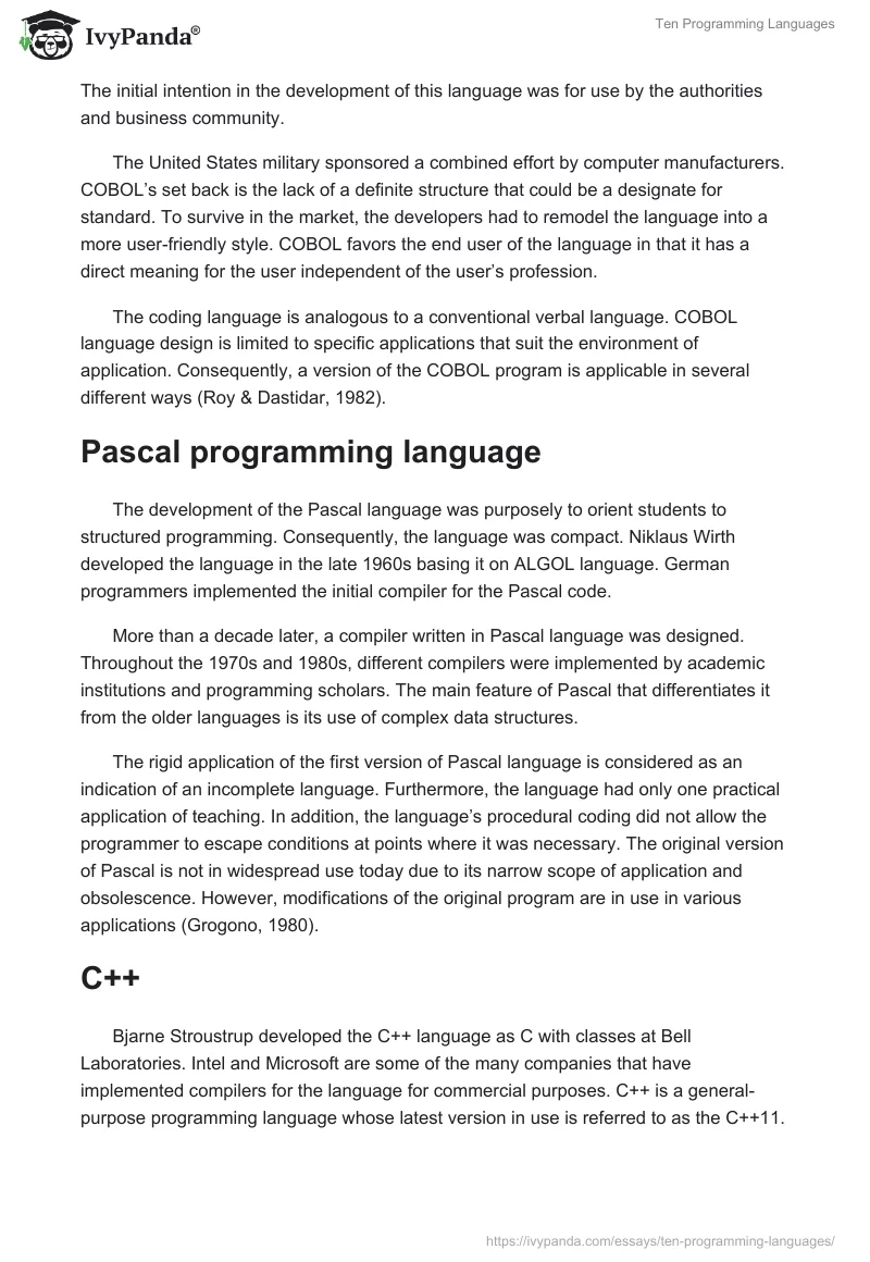 Ten Programming Languages. Page 3