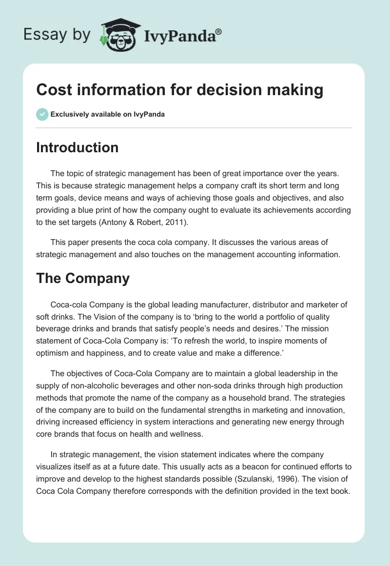 Cost information for decision making. Page 1