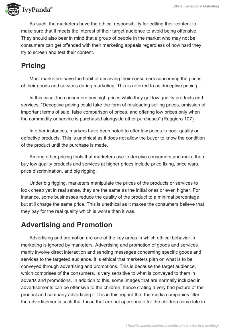 Ethical Behavior in Marketing. Page 3