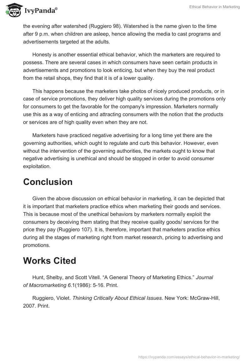 Ethical Behavior in Marketing. Page 4