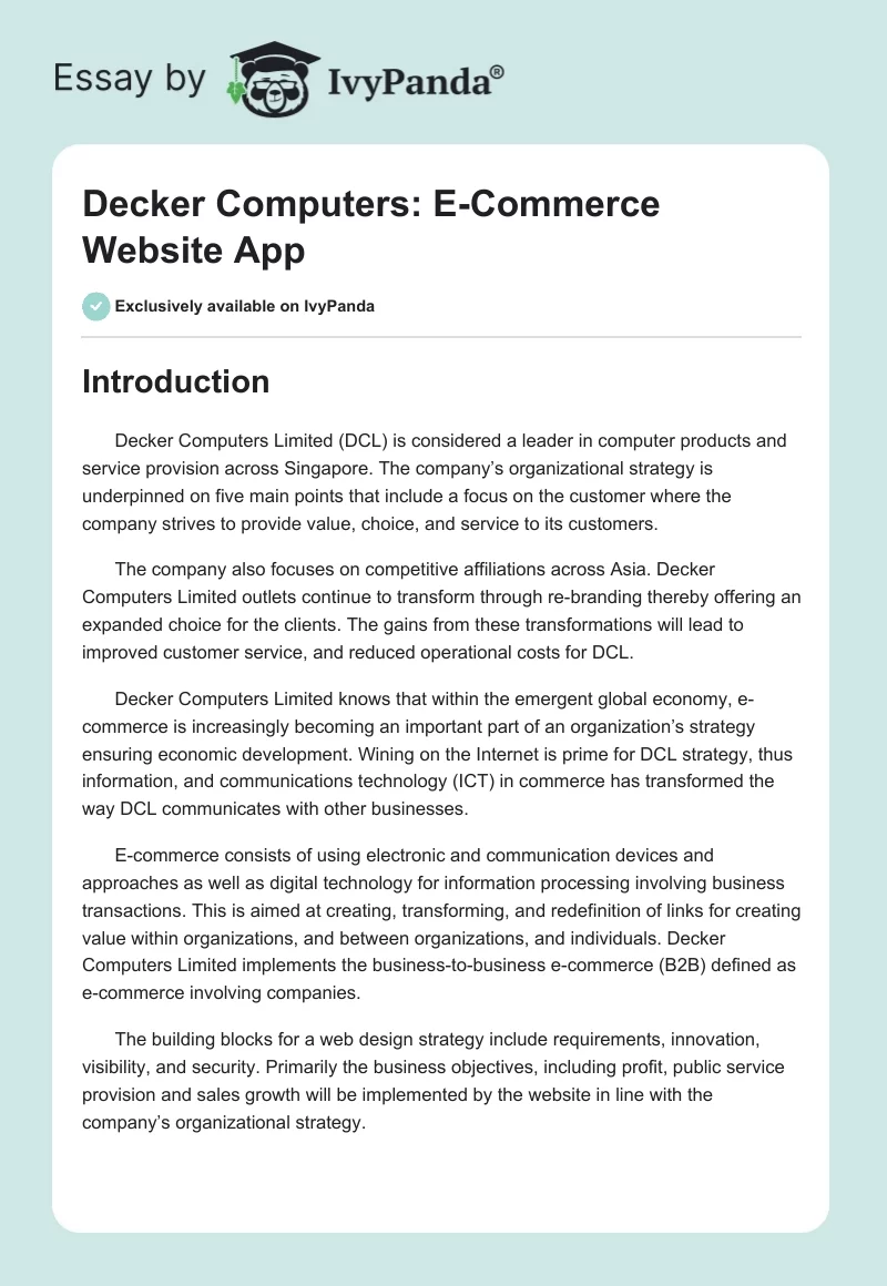 Decker Computers: E-Commerce Website App. Page 1