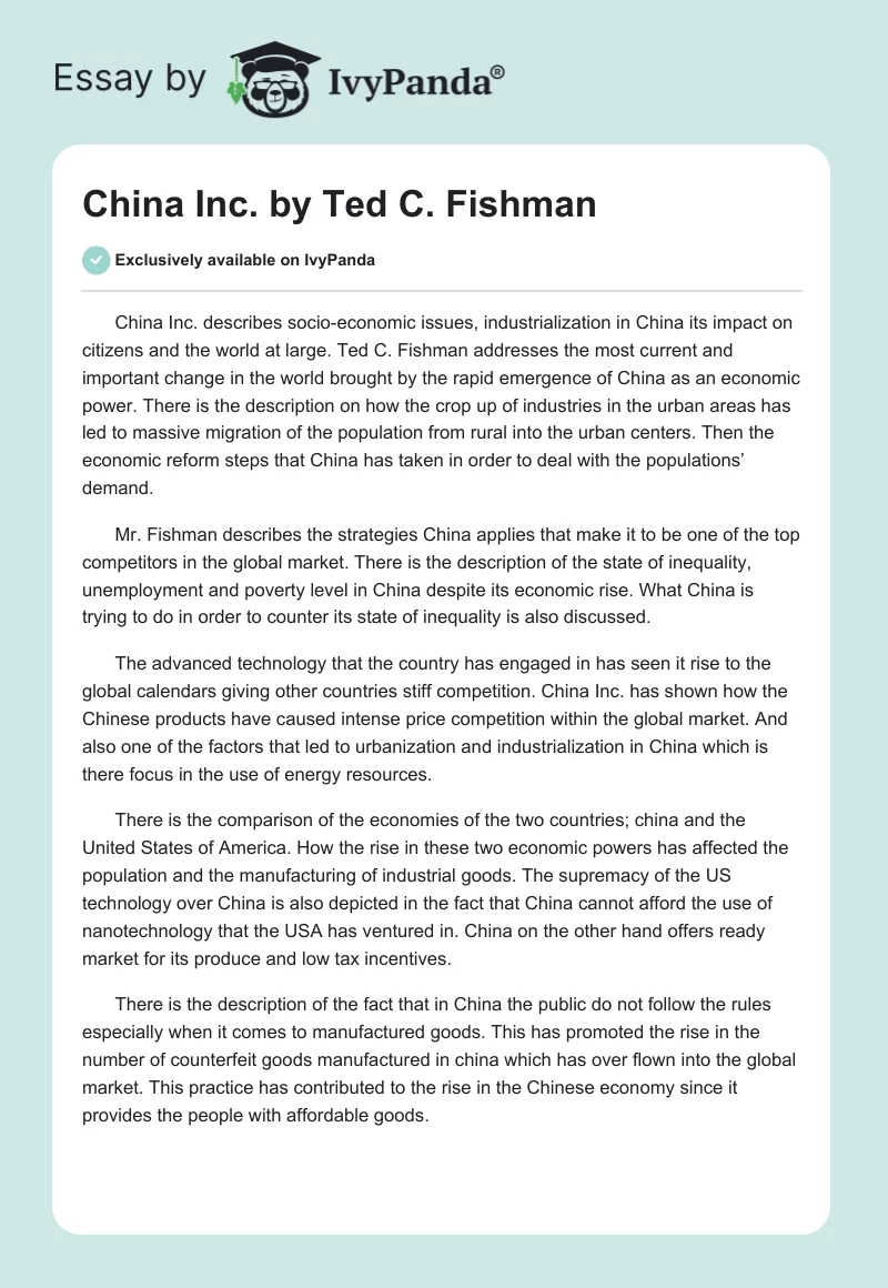 "China Inc." by Ted C. Fishman. Page 1