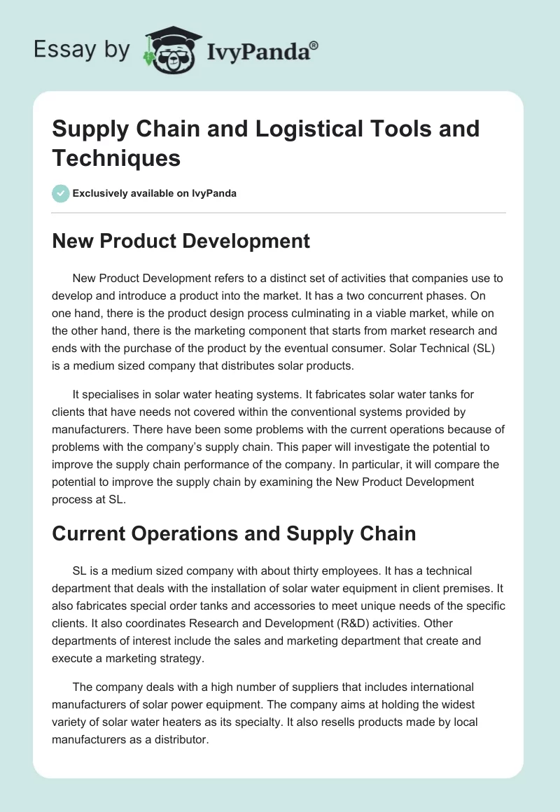 Supply Chain and Logistical Tools and Techniques. Page 1