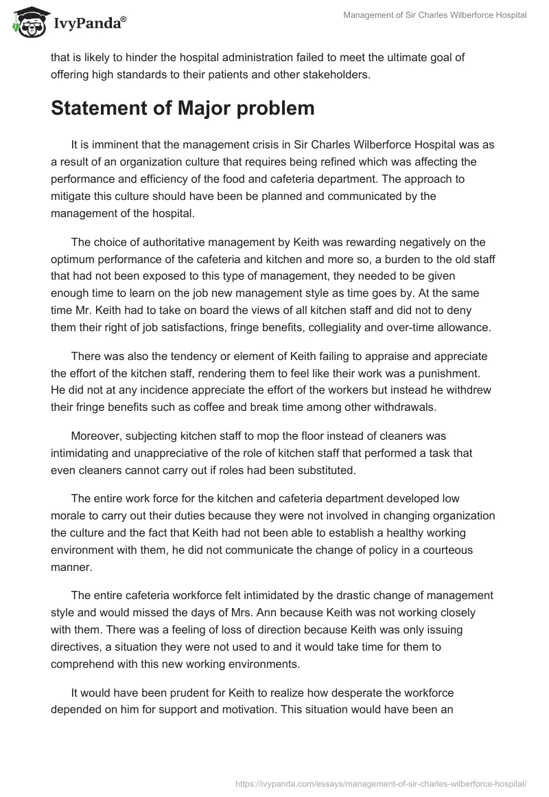 Management of Sir Charles Wilberforce Hospital. Page 3