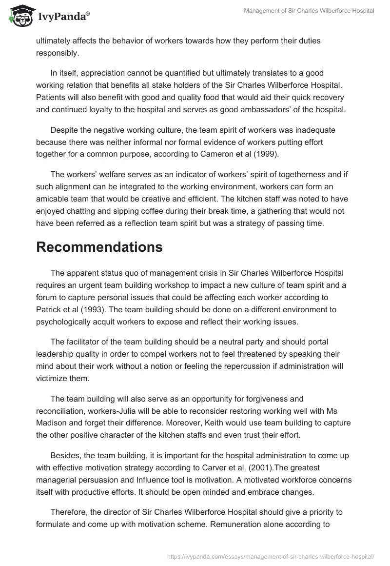 Management of Sir Charles Wilberforce Hospital. Page 5