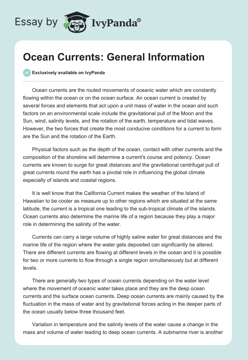 Ocean Currents: General Information. Page 1