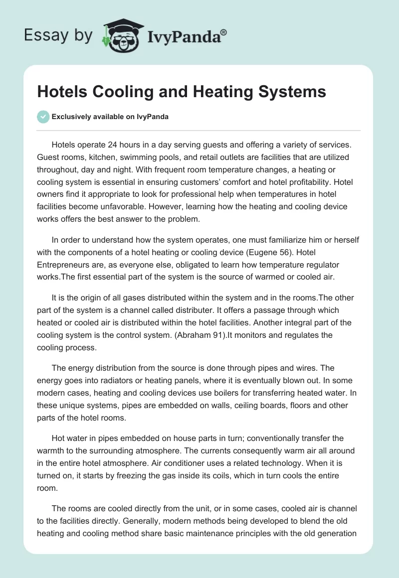 Hotels Cooling and Heating Systems. Page 1