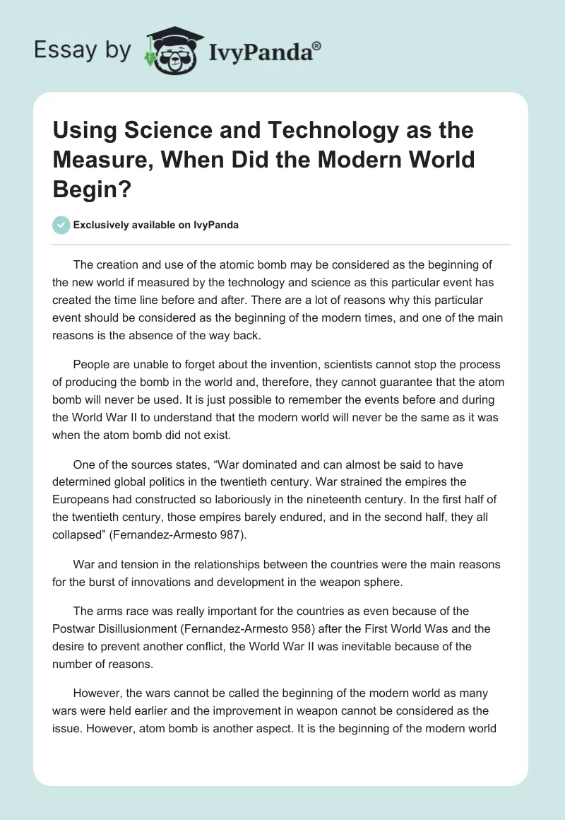 Using Science and Technology as the Measure, When Did the Modern World Begin?. Page 1