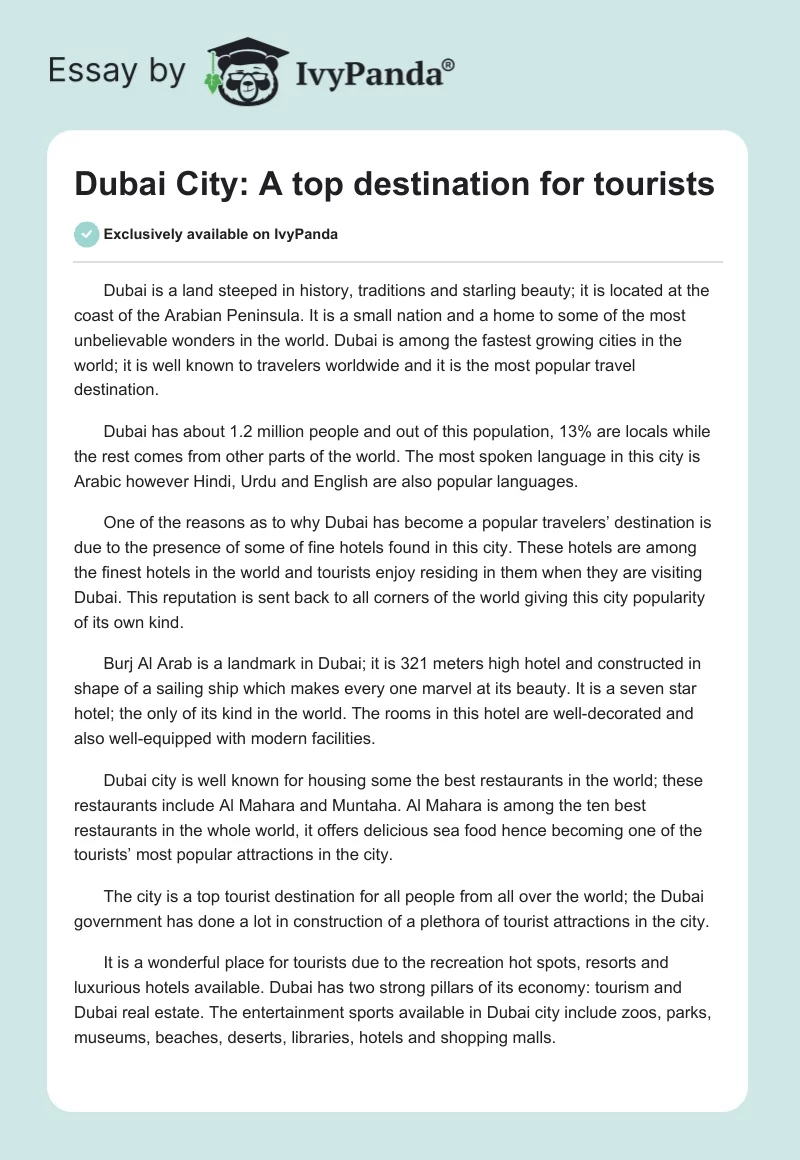 Dubai City: A top destination for tourists. Page 1
