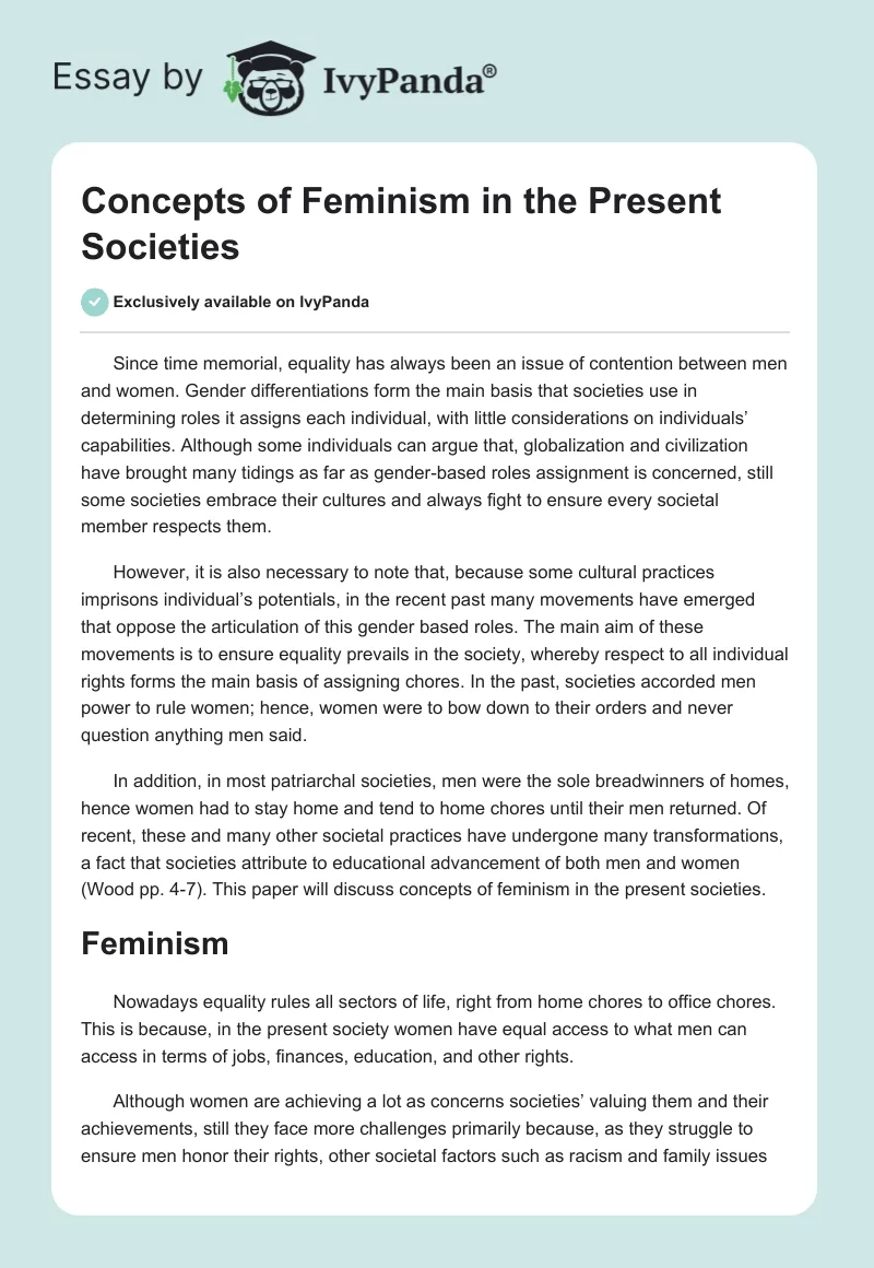 Concepts of Feminism in the Present Societies. Page 1