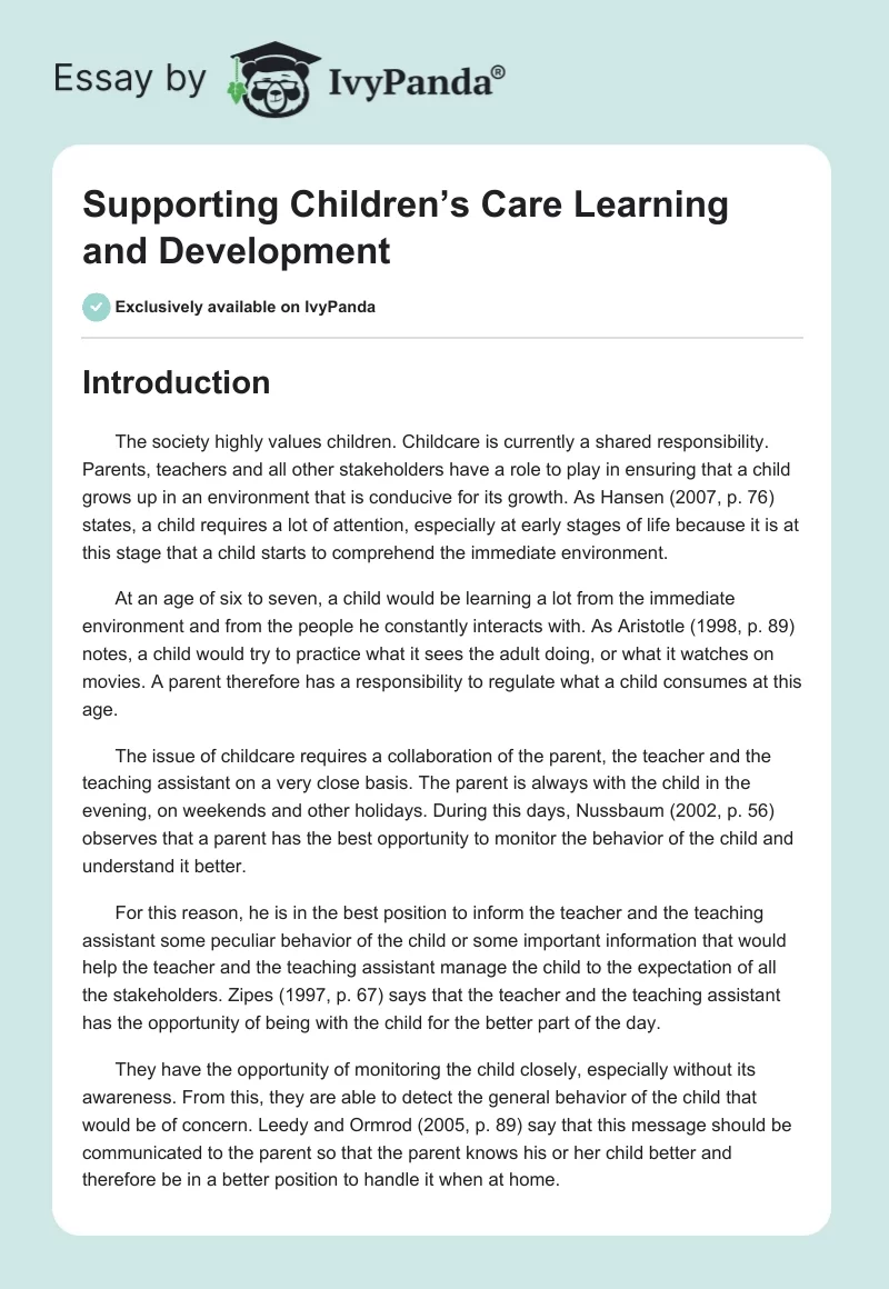 Supporting Children’s Care Learning and Development. Page 1