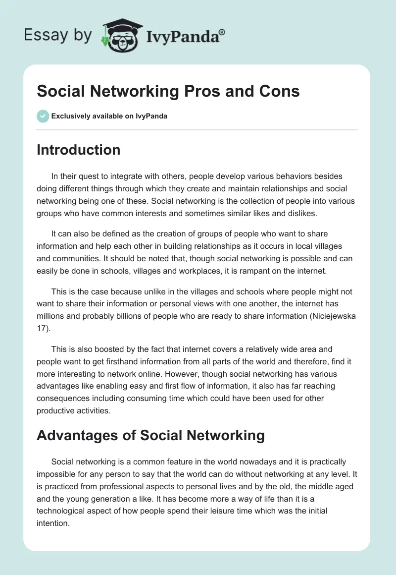 Social Networking Pros and Cons. Page 1