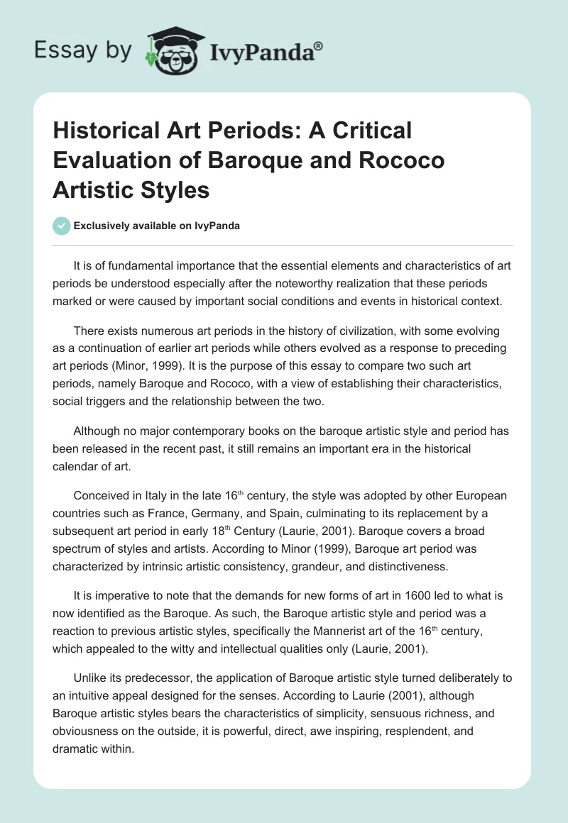 Historical Art Periods: A Critical Evaluation of Baroque and Rococo Artistic Styles. Page 1