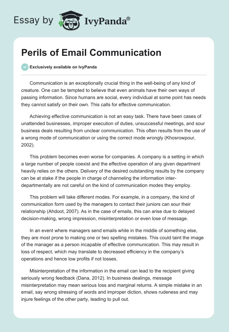 Perils of Email Communication. Page 1