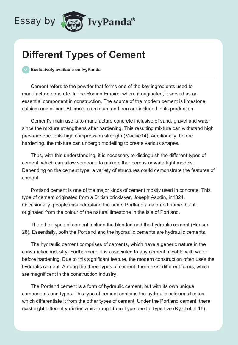 Different Types of Cement. Page 1