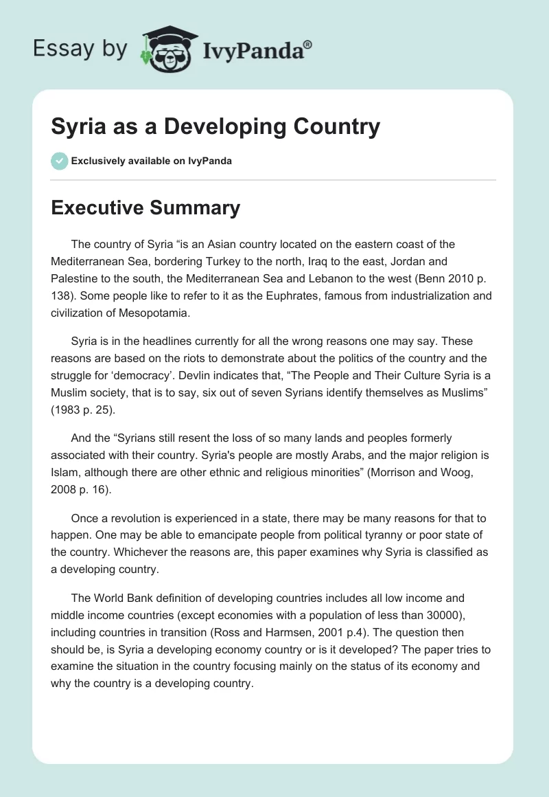 Syria as a Developing Country. Page 1