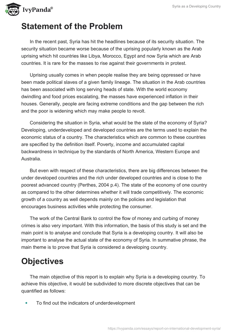 Syria as a Developing Country. Page 2