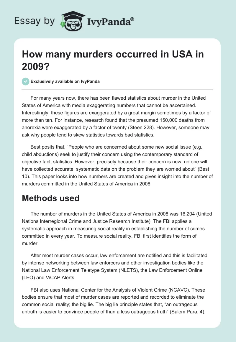 How many murders occurred in USA in 2009?. Page 1