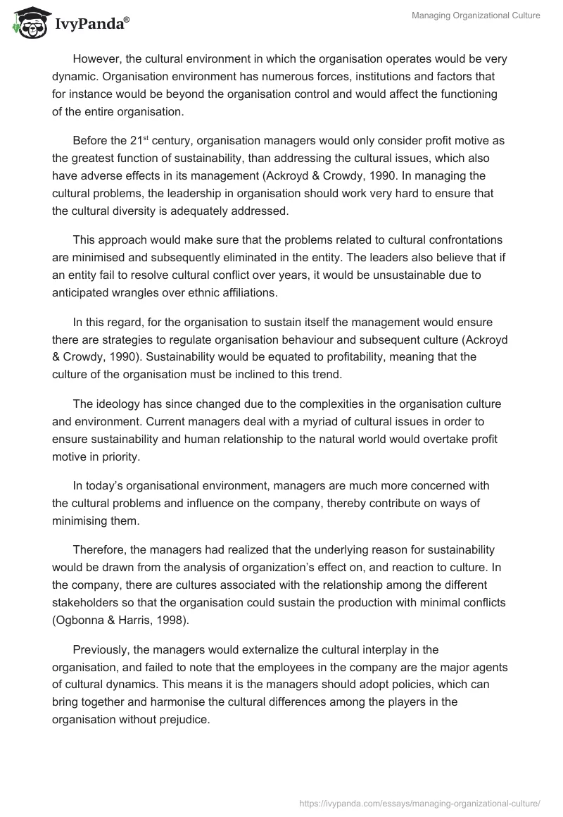Managing Organizational Culture. Page 3