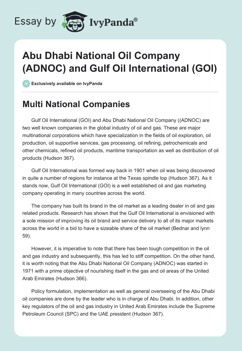 Abu Dhabi National Oil Company (ADNOC) and Gulf Oil International (GOI). Page 1