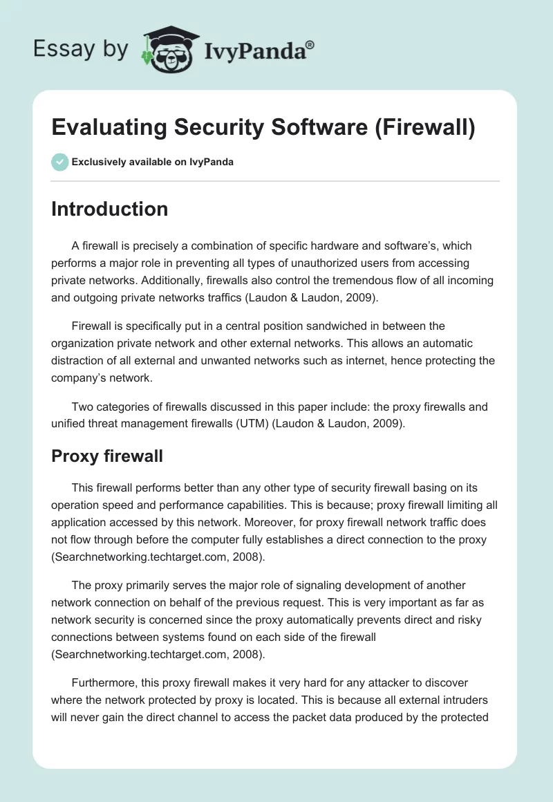 Evaluating Security Software (Firewall). Page 1