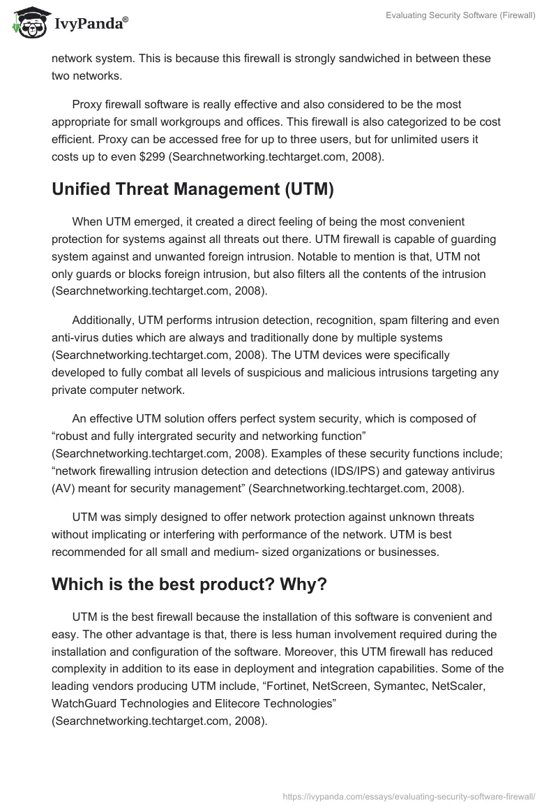 Evaluating Security Software (Firewall). Page 2