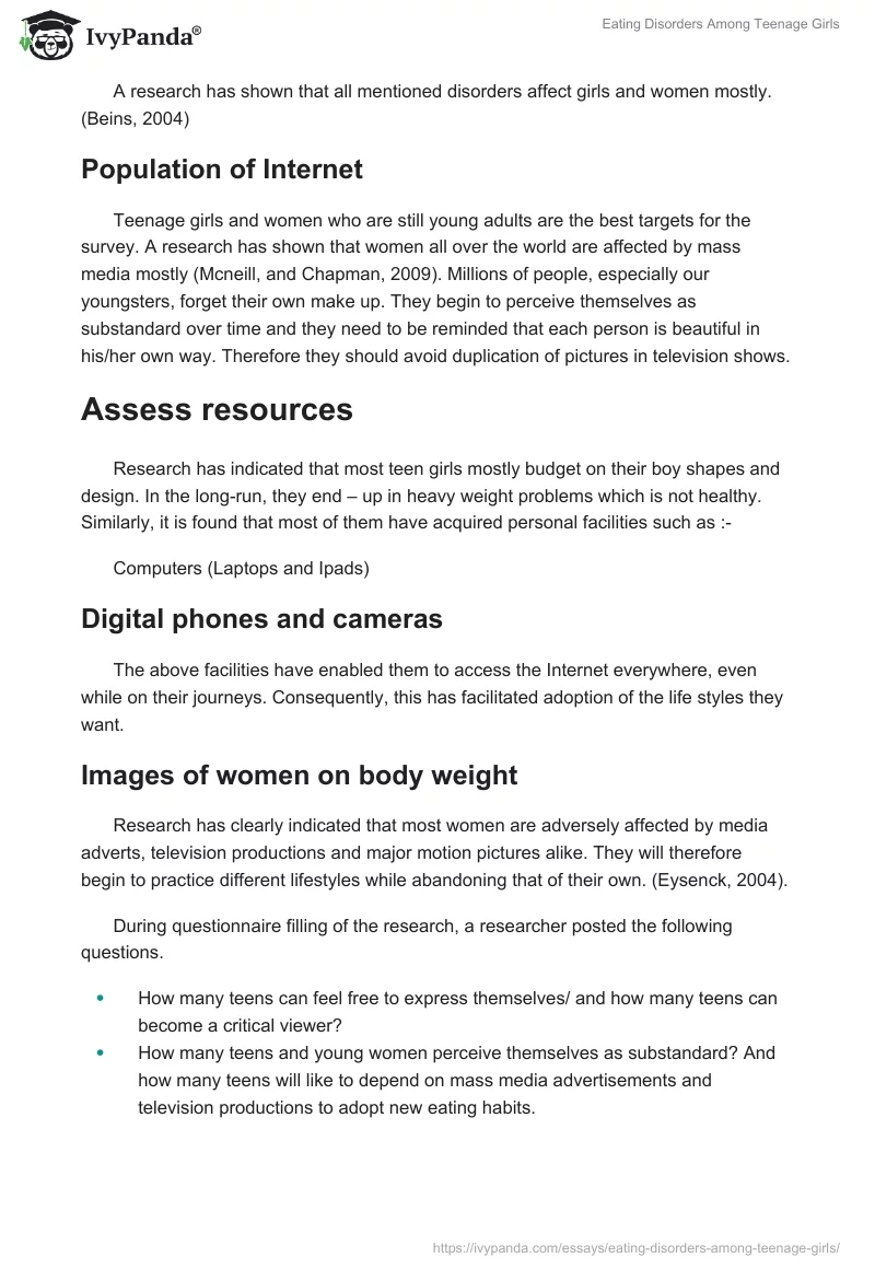 Eating Disorders Among Teenage Girls. Page 2